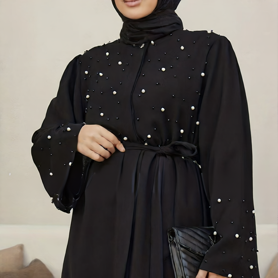Long-sleeved pearl long dress