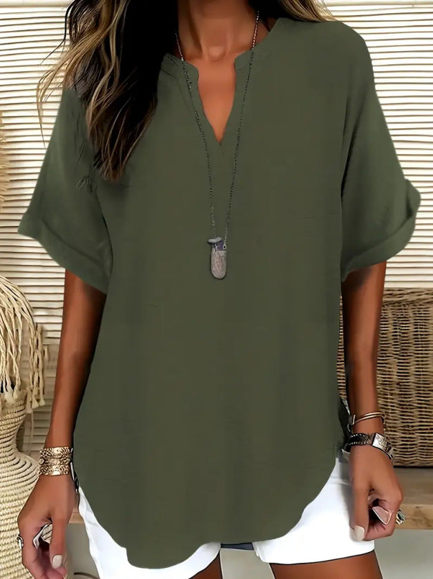 Loose solid-color casual shirt for women