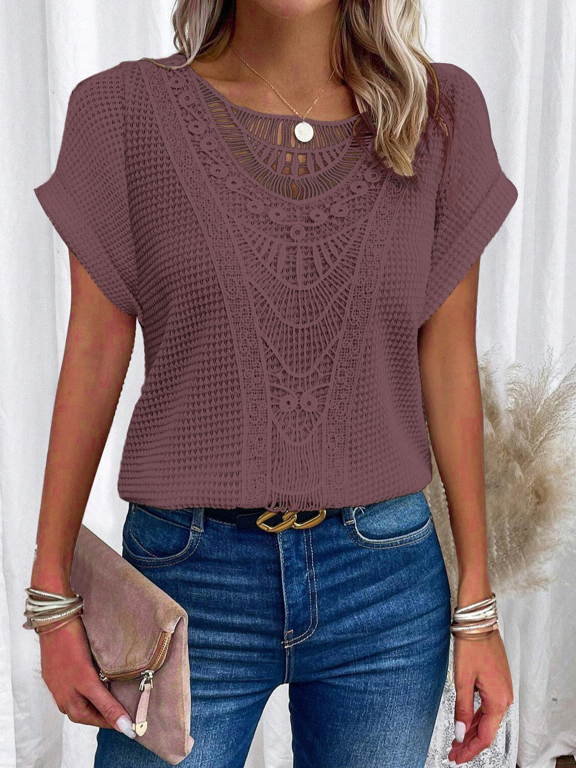 Women's Lace Stitched Short Sleeve T-Shirt