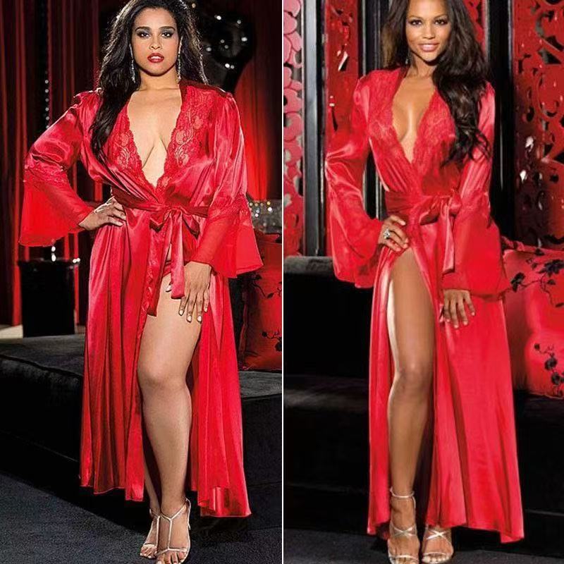 Women Ice Silk Lingerie Long Dress