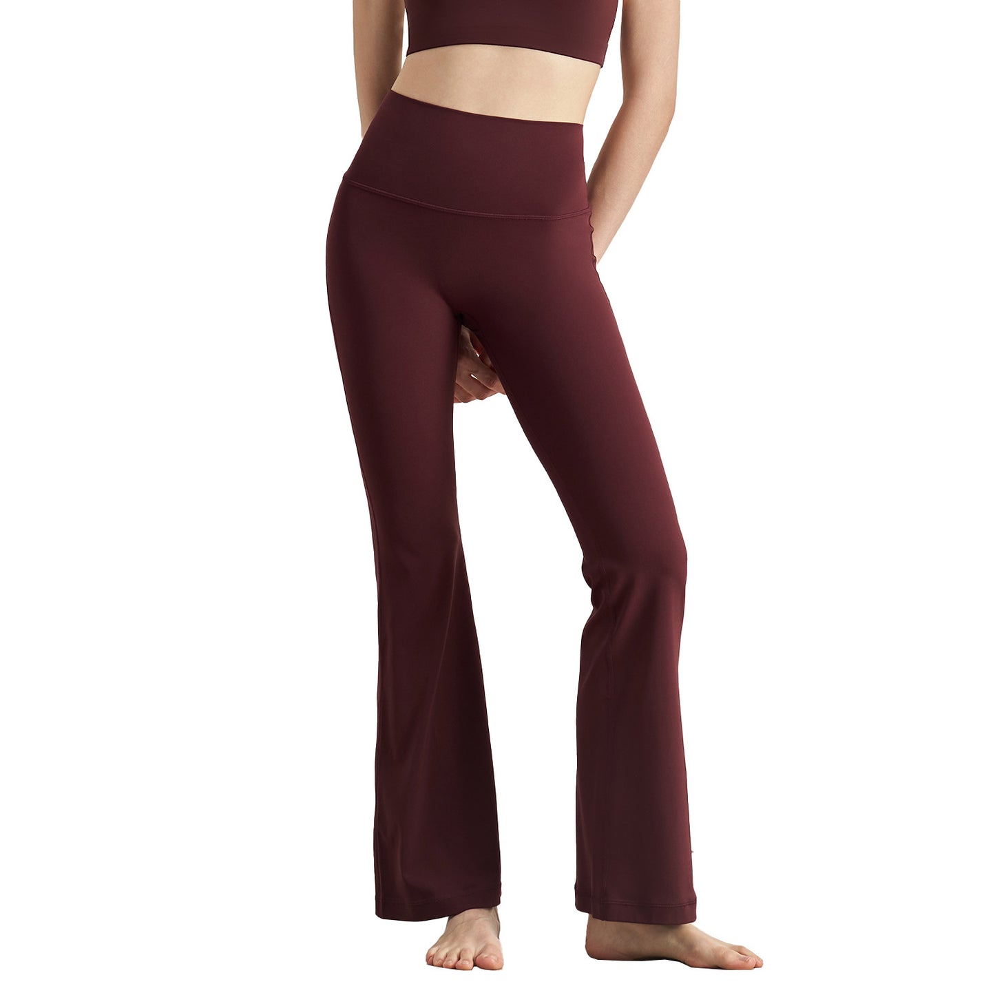 High elasticity micro-ruffled yoga pants, sheer high-waisted wide-leg pants