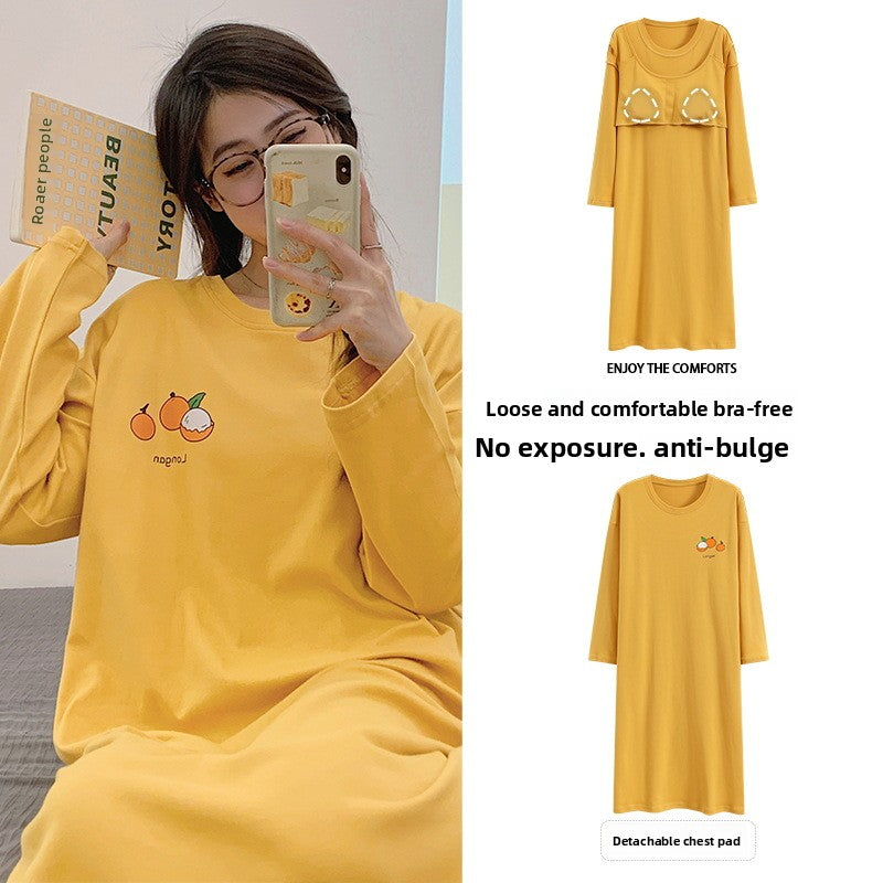 Women's Pure Cotton Long Sleeve Sleep Dress