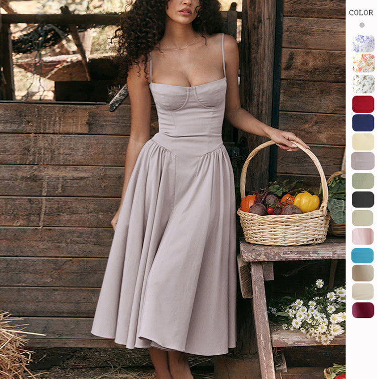 Skirt New Arrival Retro Long Skirt Palace Style Dopamine Wear with Sling for dress Women