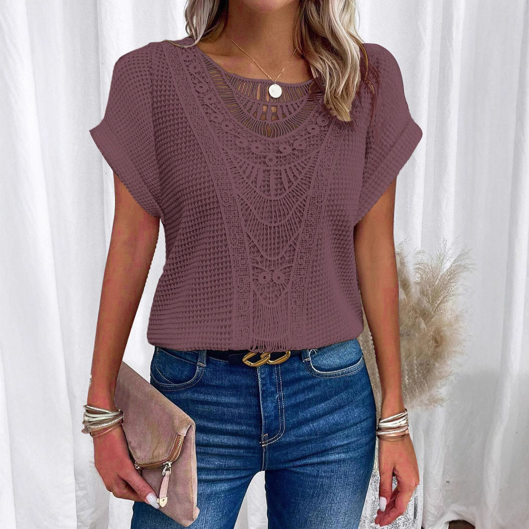 Women's Lace Stitched Short Sleeve T-Shirt