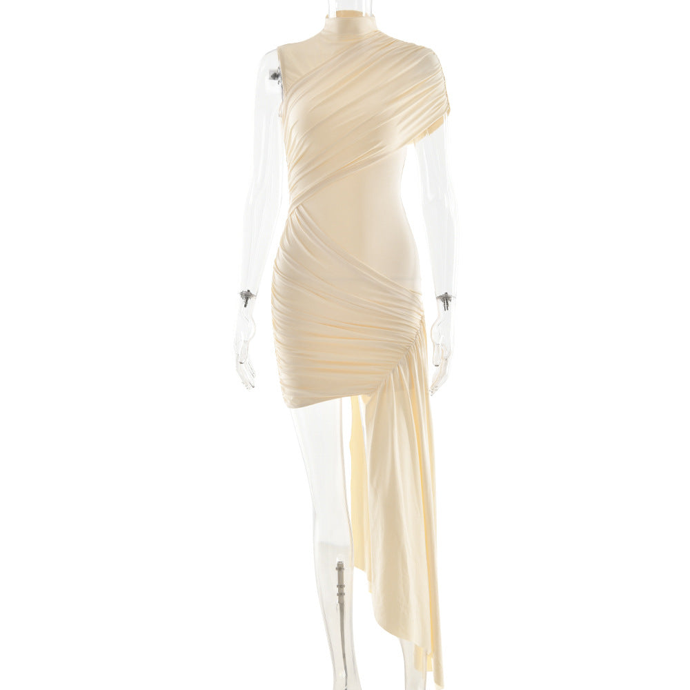 European Style Slim Fit Asymmetrical Ribbon Dress