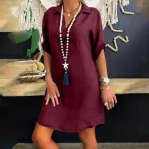 2024 New Summer Style Scandinavian Style Rayon Short-Sleeved Shirt Dress 1062 Large Quantity in Stock