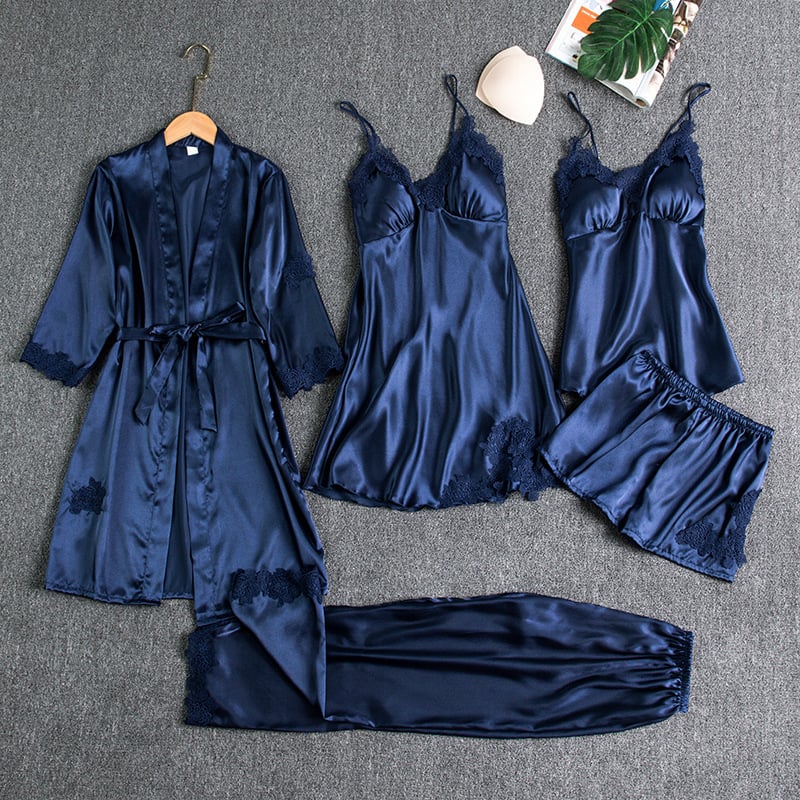 Women's Ice Silk Pajama Set Five-piece Home Clothes