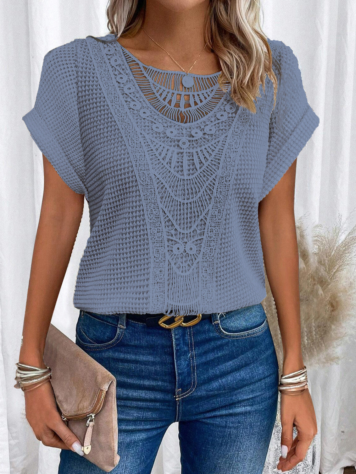 Women's Lace Stitched Short Sleeve T-Shirt