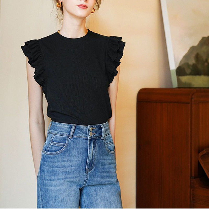 French-style Sleeveless Design T-shirt