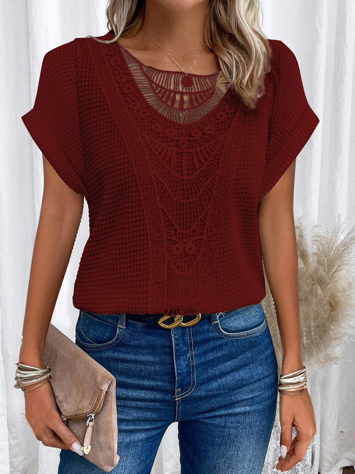 Women's Lace Stitched Short Sleeve T-Shirt