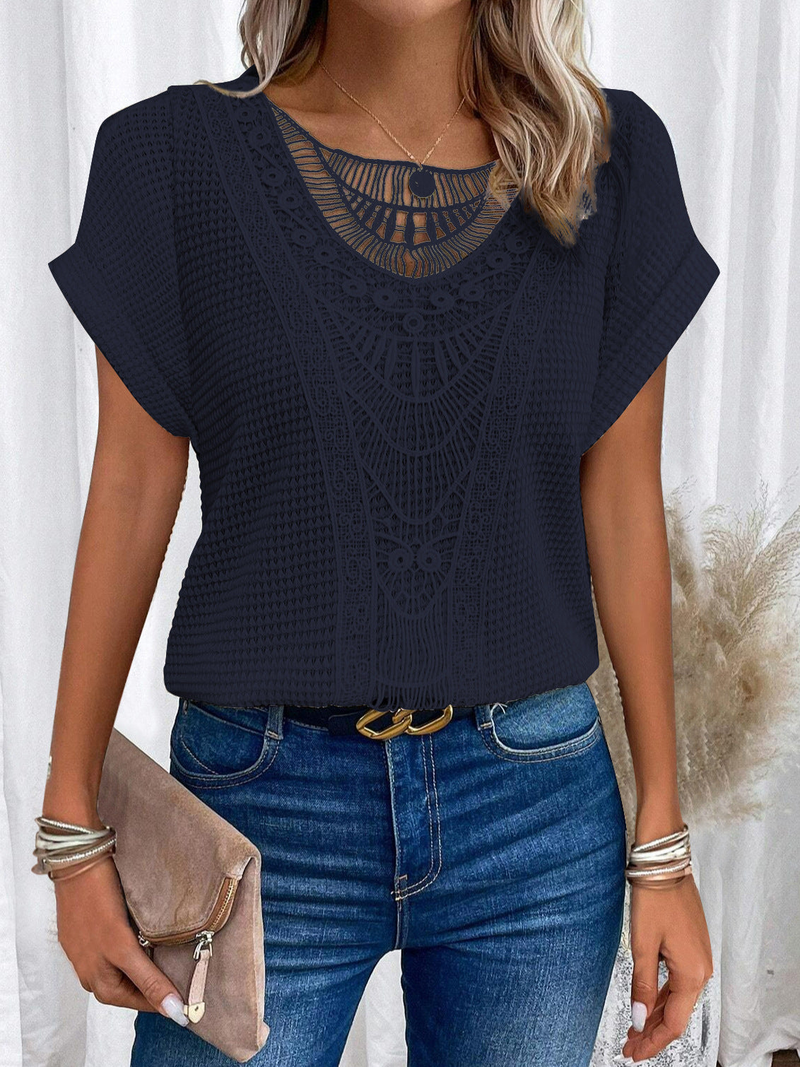 Women's Lace Stitched Short Sleeve T-Shirt