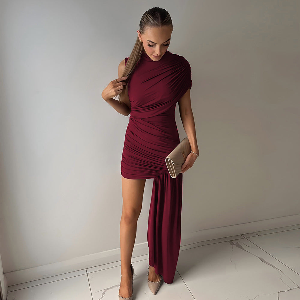 European Style Slim Fit Asymmetrical Ribbon Dress