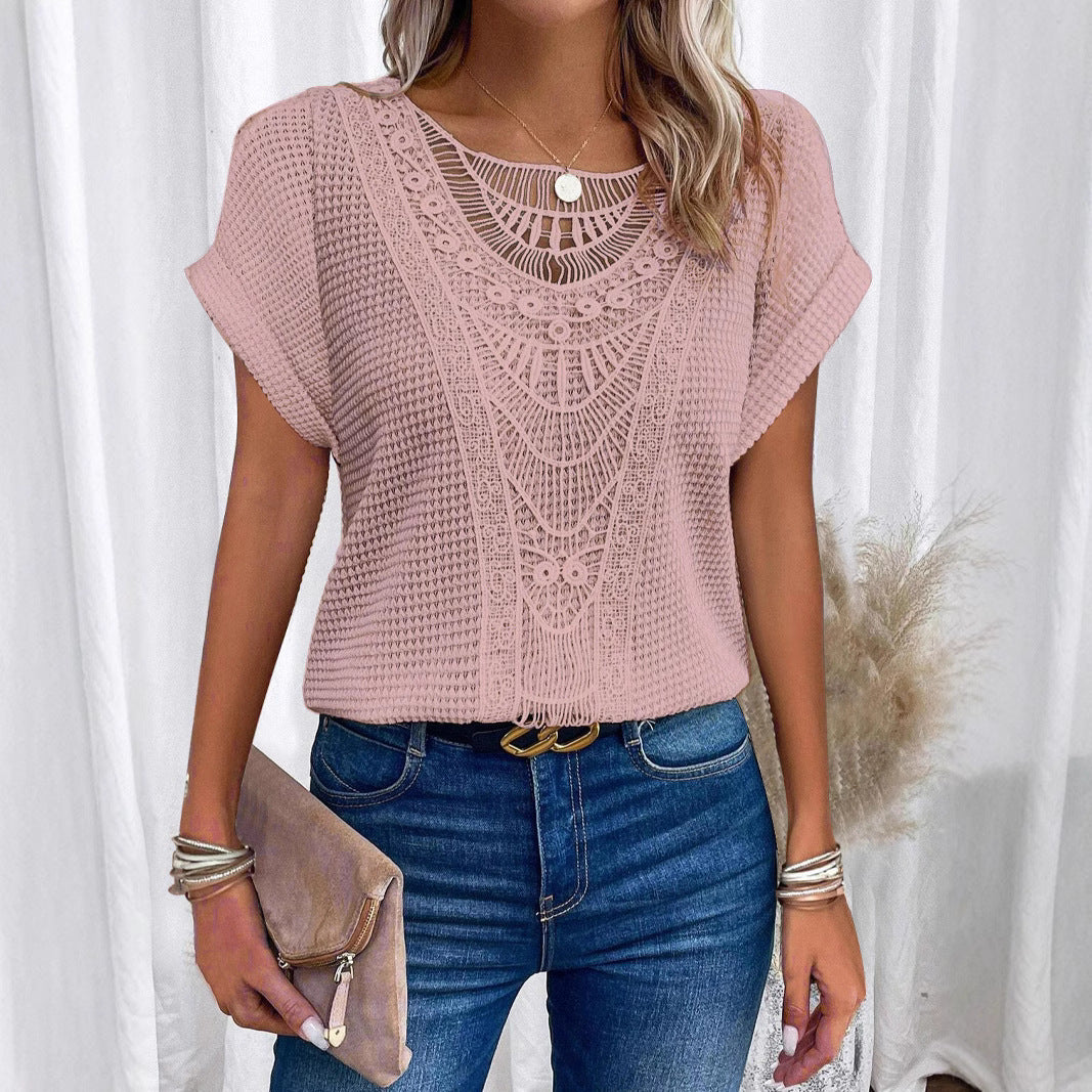 Women's Lace Stitched Short Sleeve T-Shirt