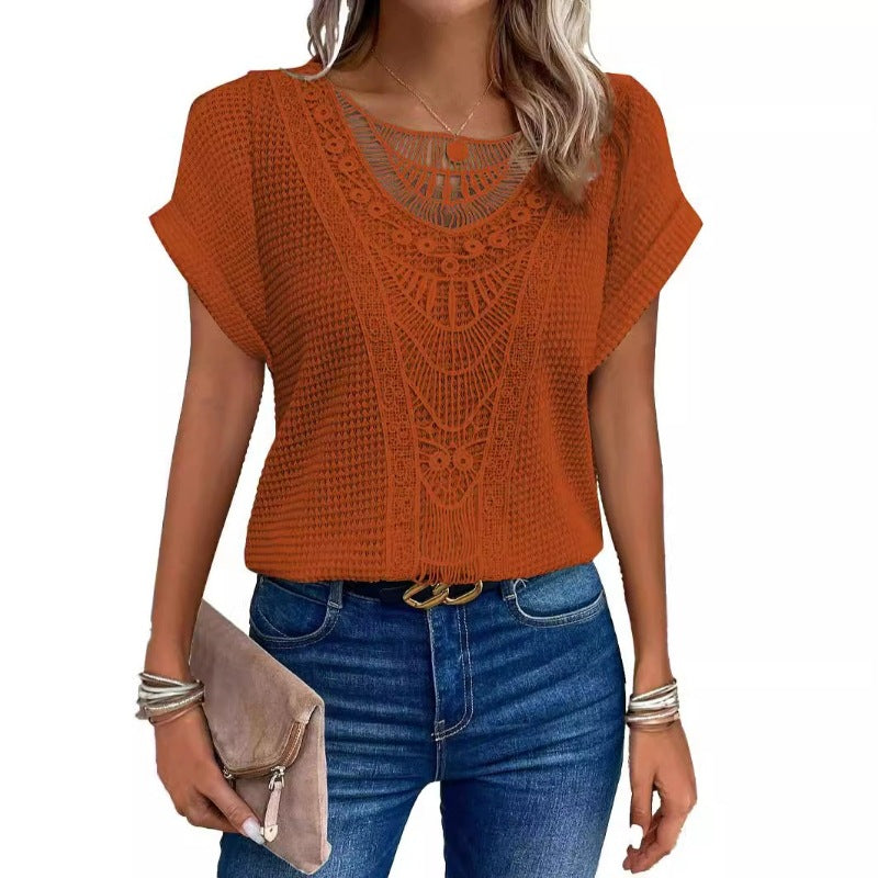 Women's Lace Stitched Short Sleeve T-Shirt