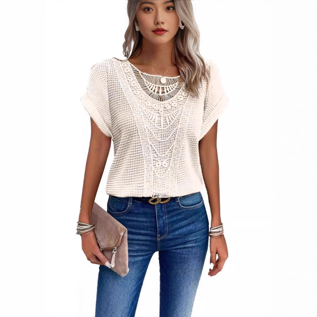 Women's Lace Stitched Short Sleeve T-Shirt