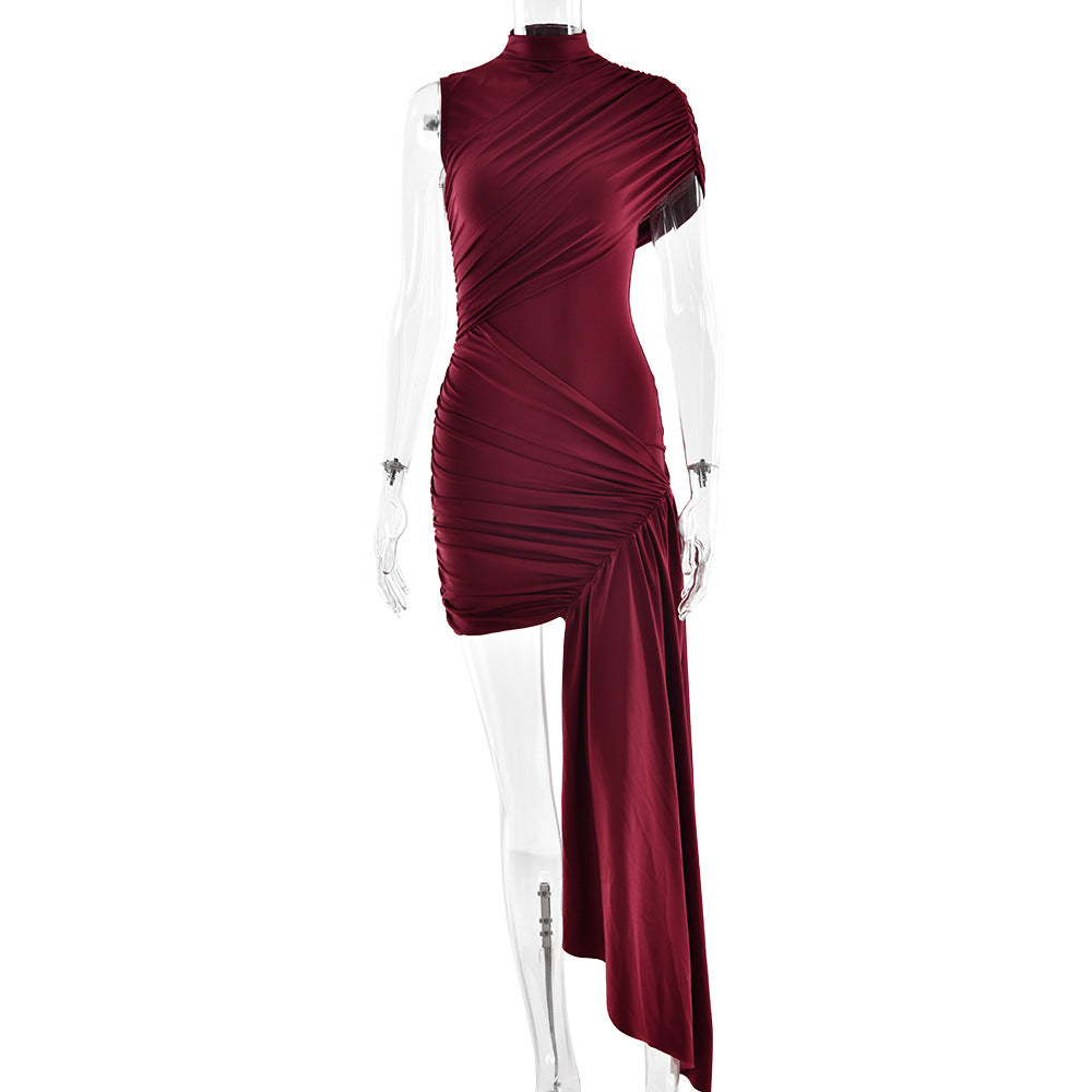 European Style Slim Fit Asymmetrical Ribbon Dress
