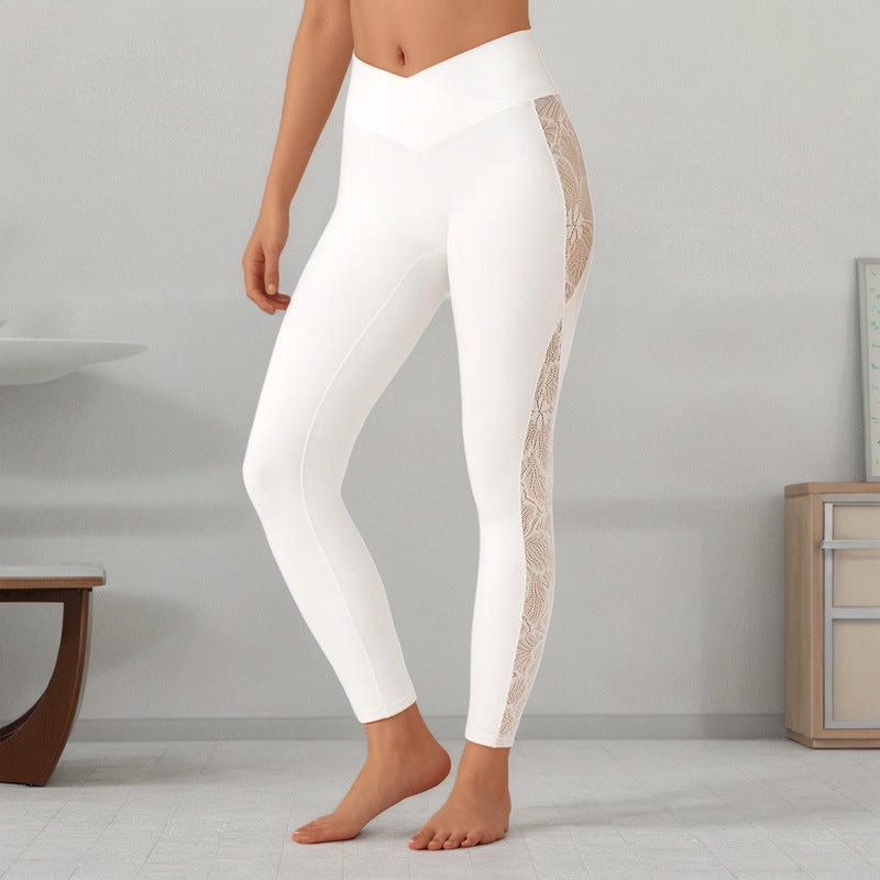 Slim Lace Stitching Yoga Leggings High Waist Cross-border Running Fitness Clothing