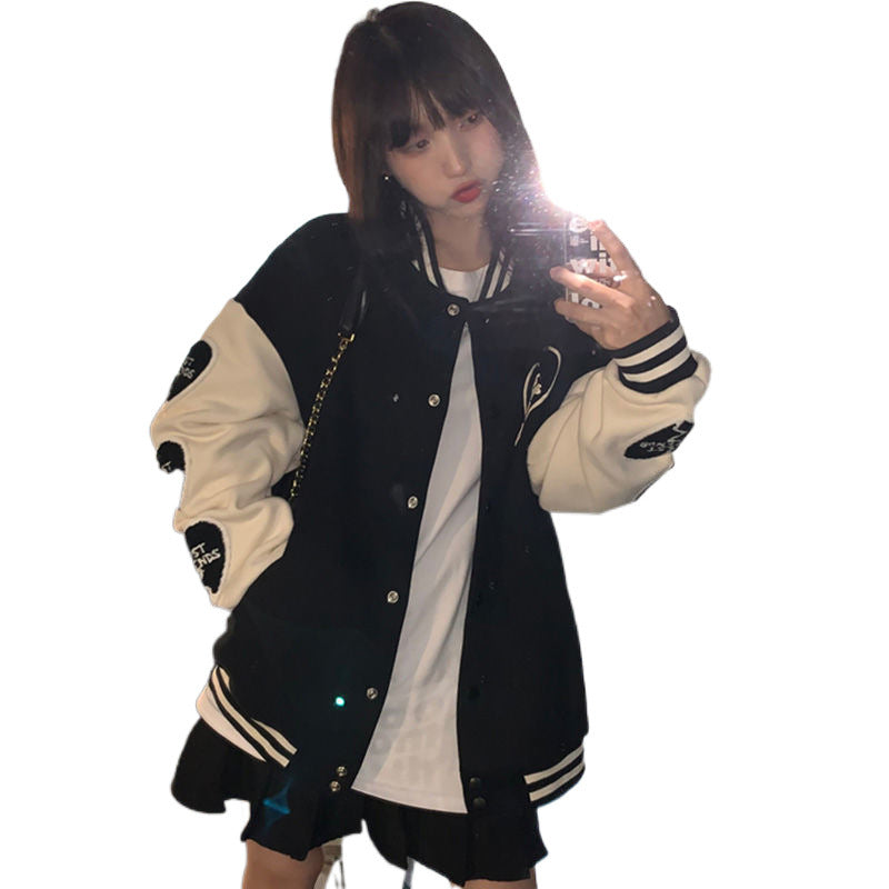 Baseball Coat Women's New Autumn And Winter All-match Loose BF Lazy Style Love Color Matching Baseball Suit Ins Trendy
