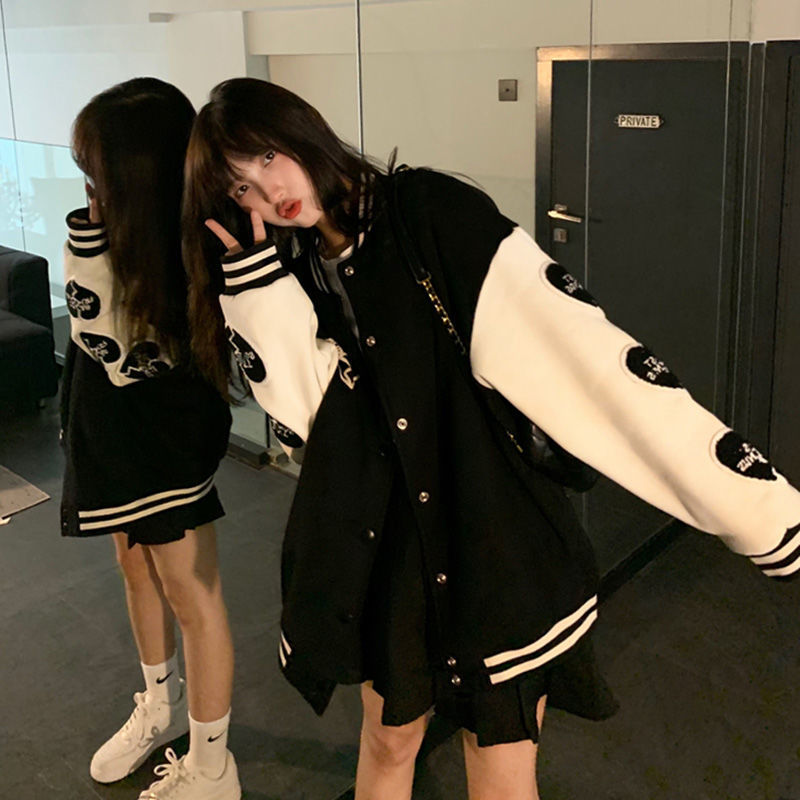 Baseball Coat Women's New Autumn And Winter All-match Loose BF Lazy Style Love Color Matching Baseball Suit Ins Trendy