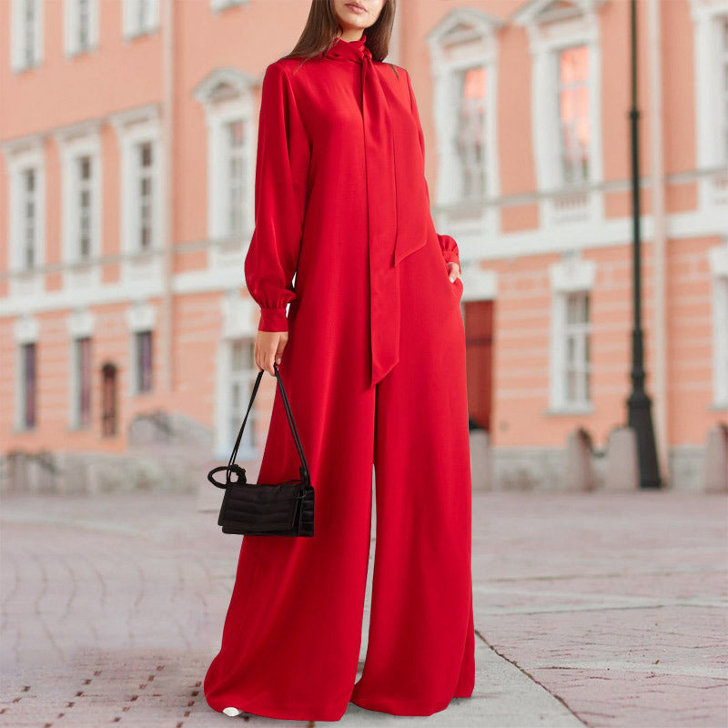 Wish Amazon European And American Foreign Trade New Women's Clothing Wholesale Loose Solid Color Wide Leg Pants Jumpsuit