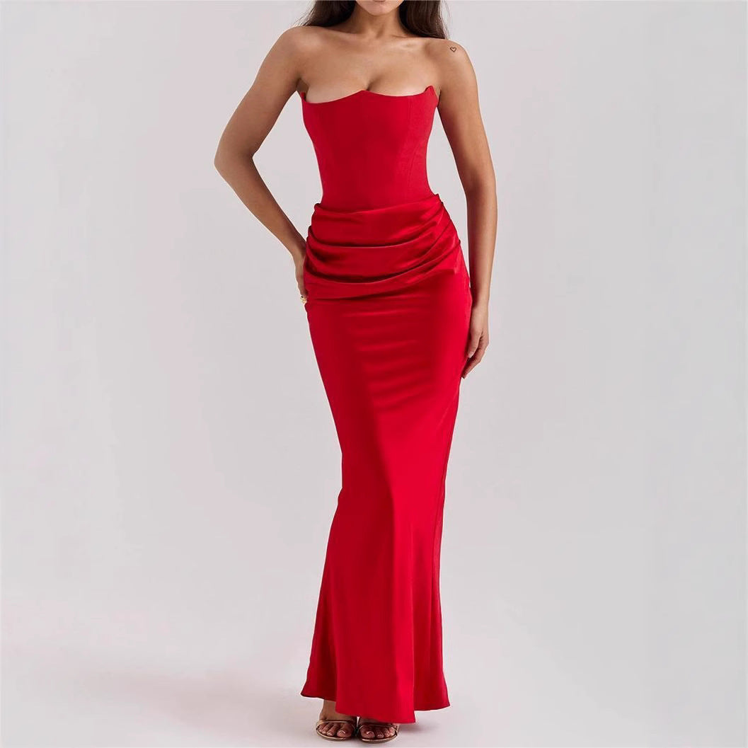 2025 European And American Style Autumn And Winter New Cross-Border Women's Fashion Tube Top Sexy Backless Slim Evening Dress Dress For Women