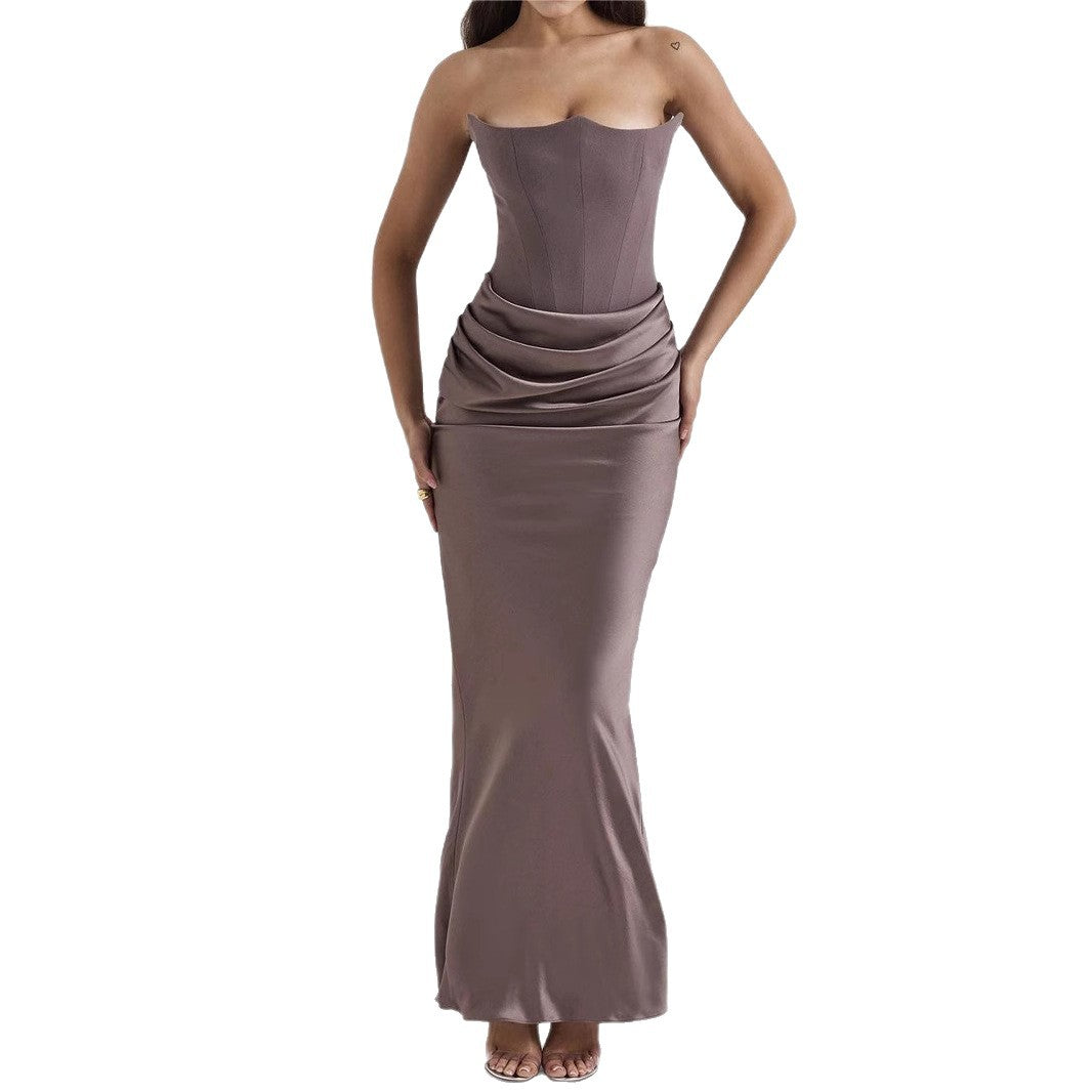 2025 European And American Style Autumn And Winter New Cross-Border Women's Fashion Tube Top Sexy Backless Slim Evening Dress Dress For Women