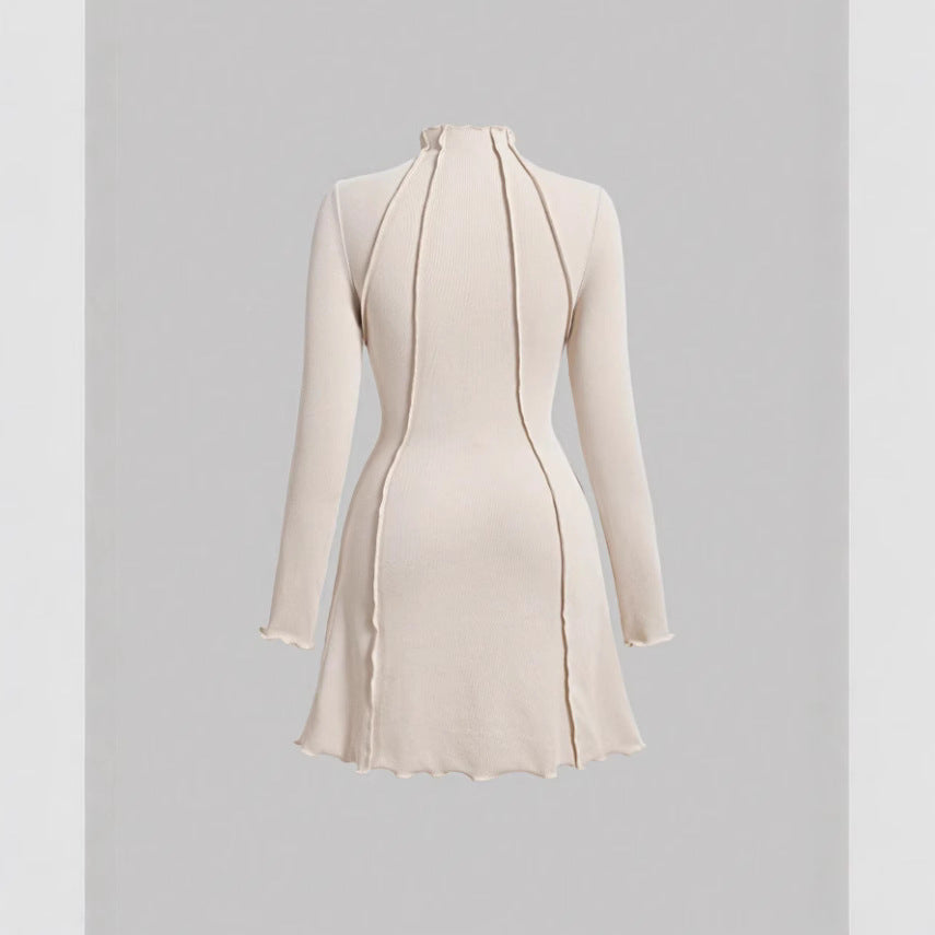 Half-High Collar Small Ribbed Elegant Style Spicy Girl Slim A-Line Dress Women's Slimming