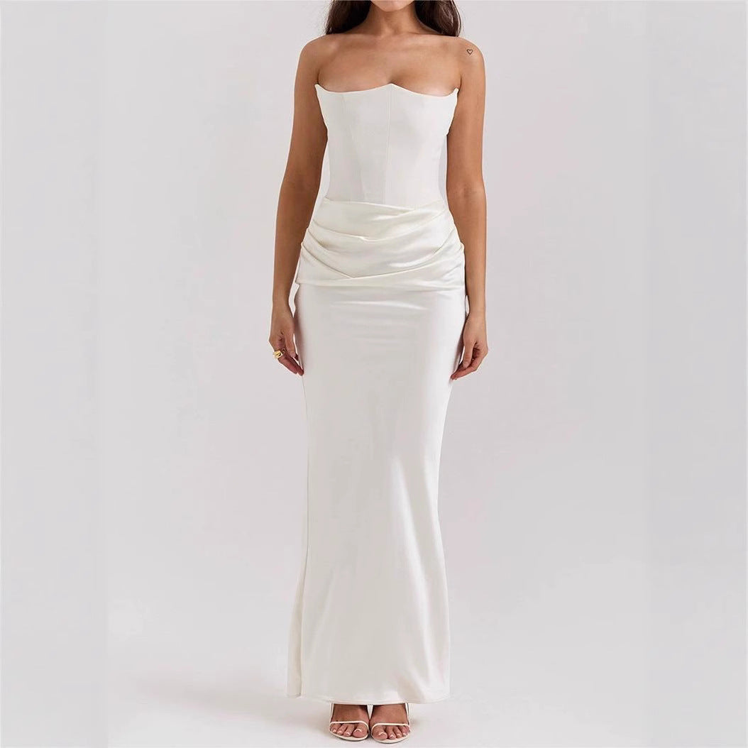 2025 European And American Style Autumn And Winter New Cross-Border Women's Fashion Tube Top Sexy Backless Slim Evening Dress Dress For Women