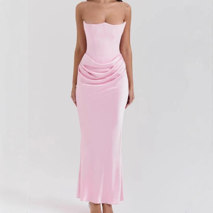 2025 European And American Style Autumn And Winter New Cross-Border Women's Fashion Tube Top Sexy Backless Slim Evening Dress Dress For Women