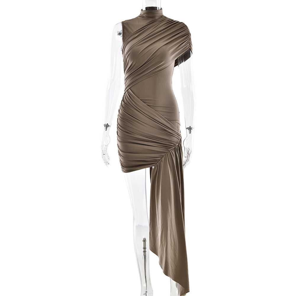 European Style Slim Fit Asymmetrical Ribbon Dress