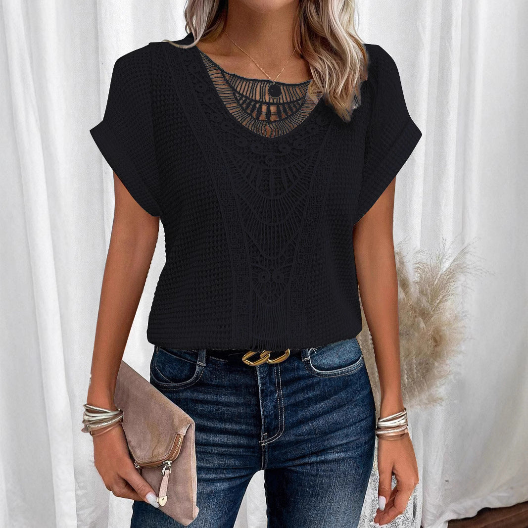 Women's Lace Stitched Short Sleeve T-Shirt