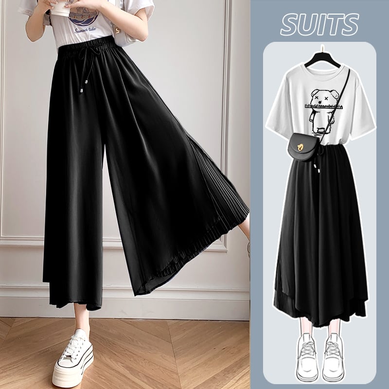 A complete set of chiffon pants and a women's T-shirt