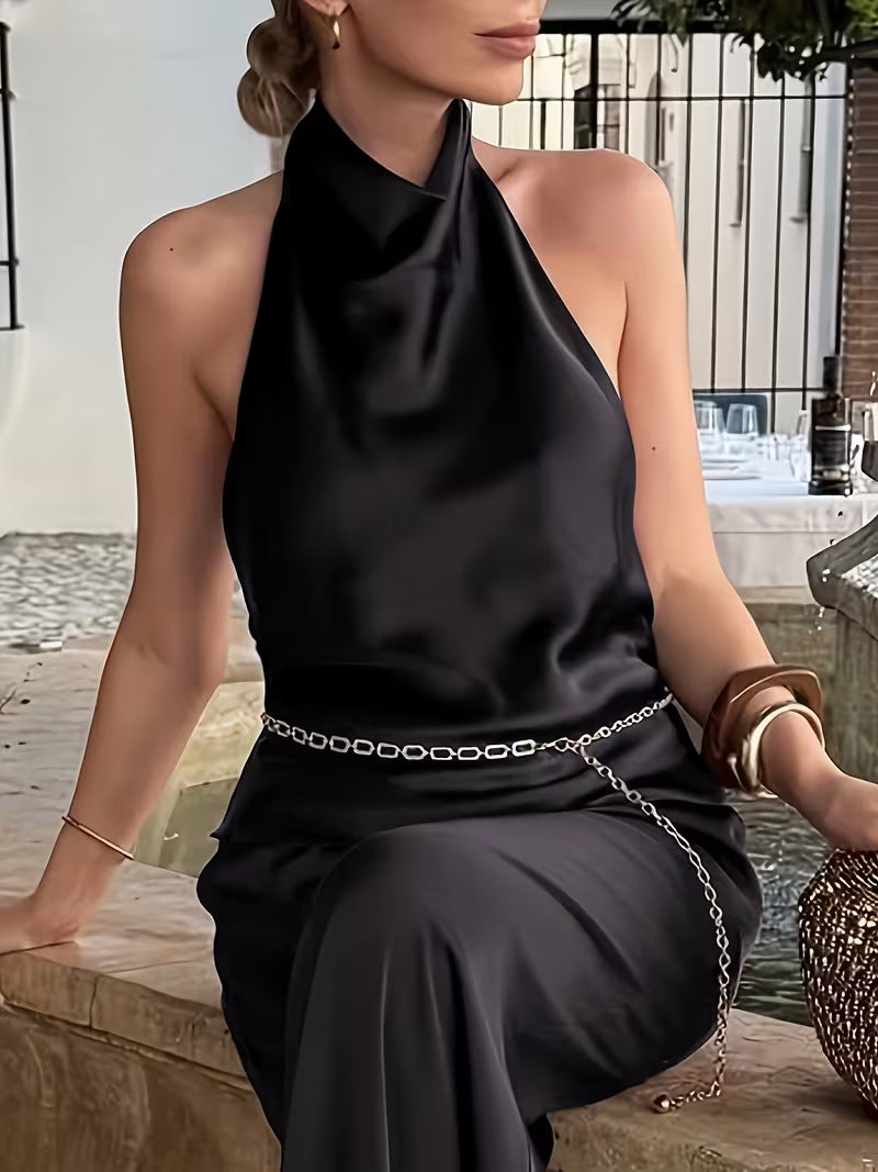 Sleeveless Satin Halter Top
