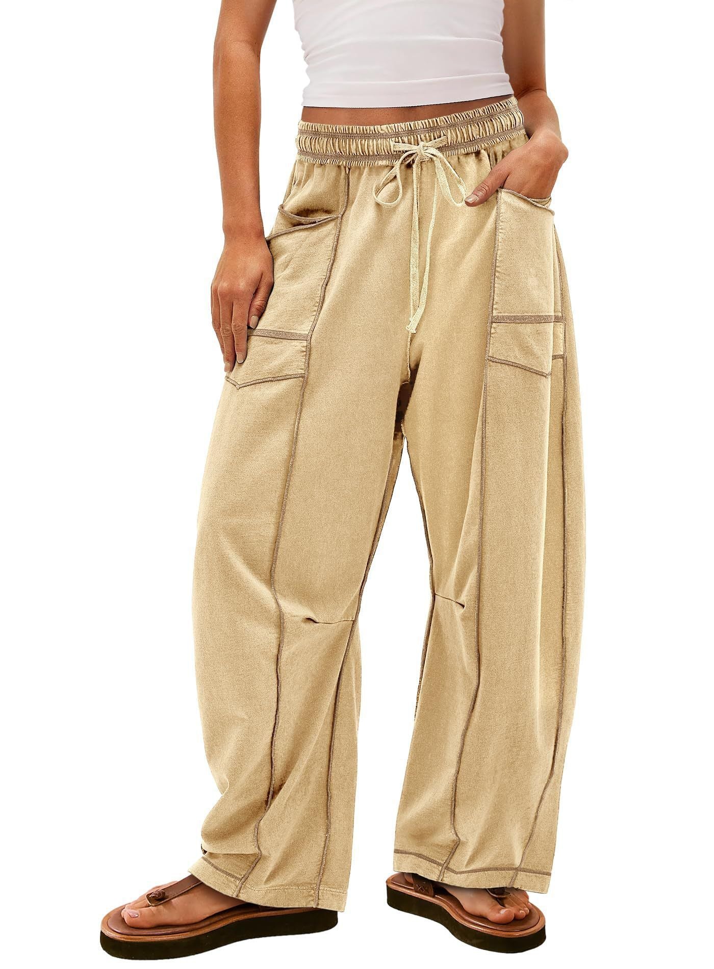 Summer wide-leg pants, drawstring waist casual pants and sweatpants