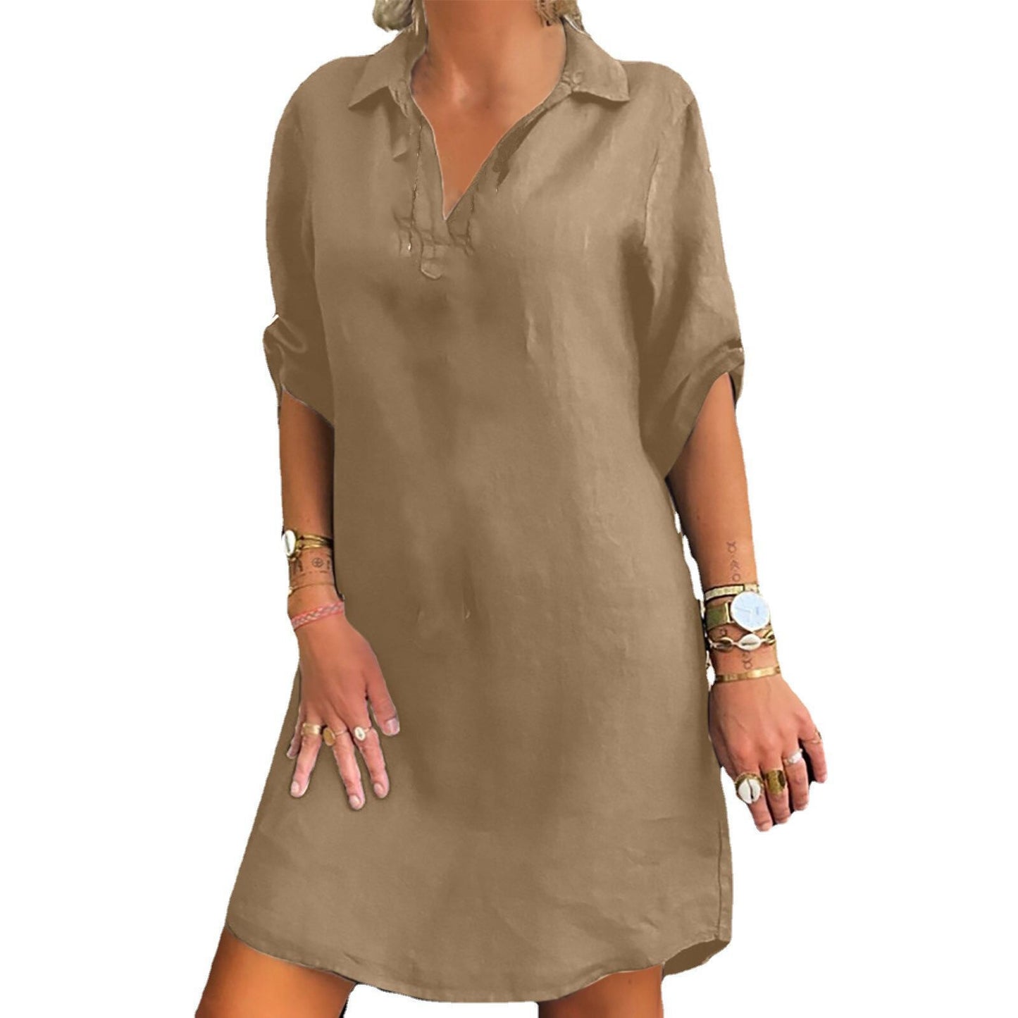 2024 New Summer Style Scandinavian Style Rayon Short-Sleeved Shirt Dress 1062 Large Quantity in Stock