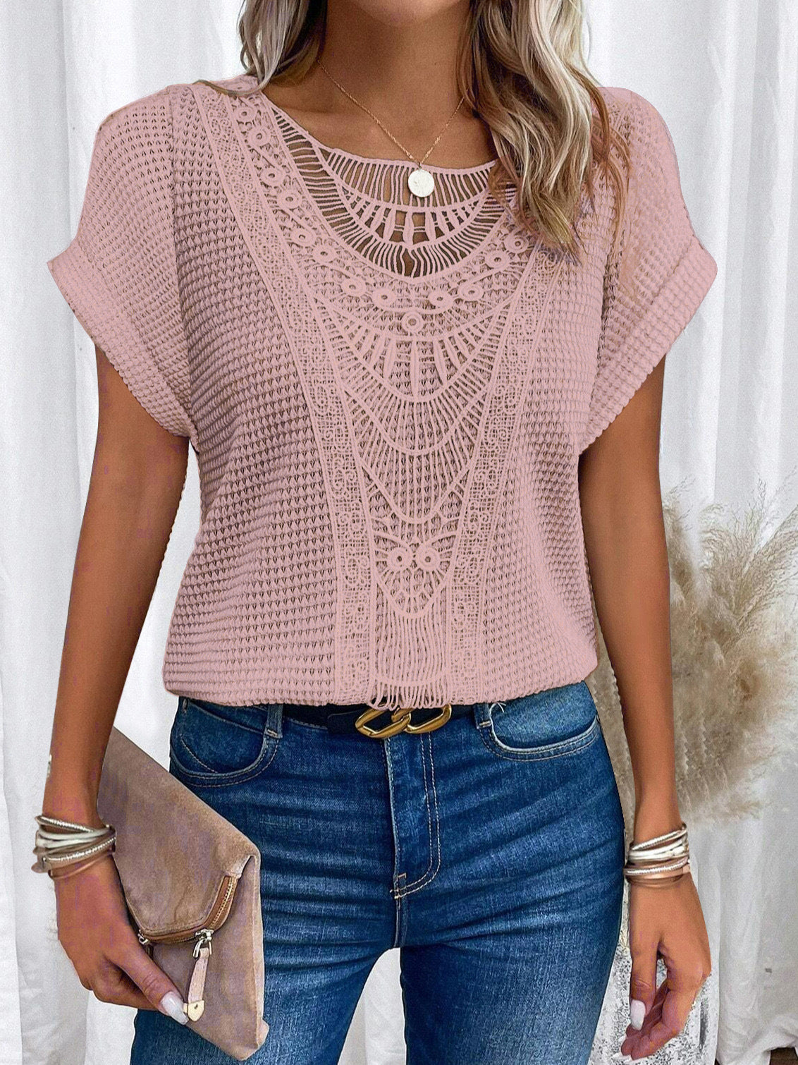 Women's Lace Stitched Short Sleeve T-Shirt