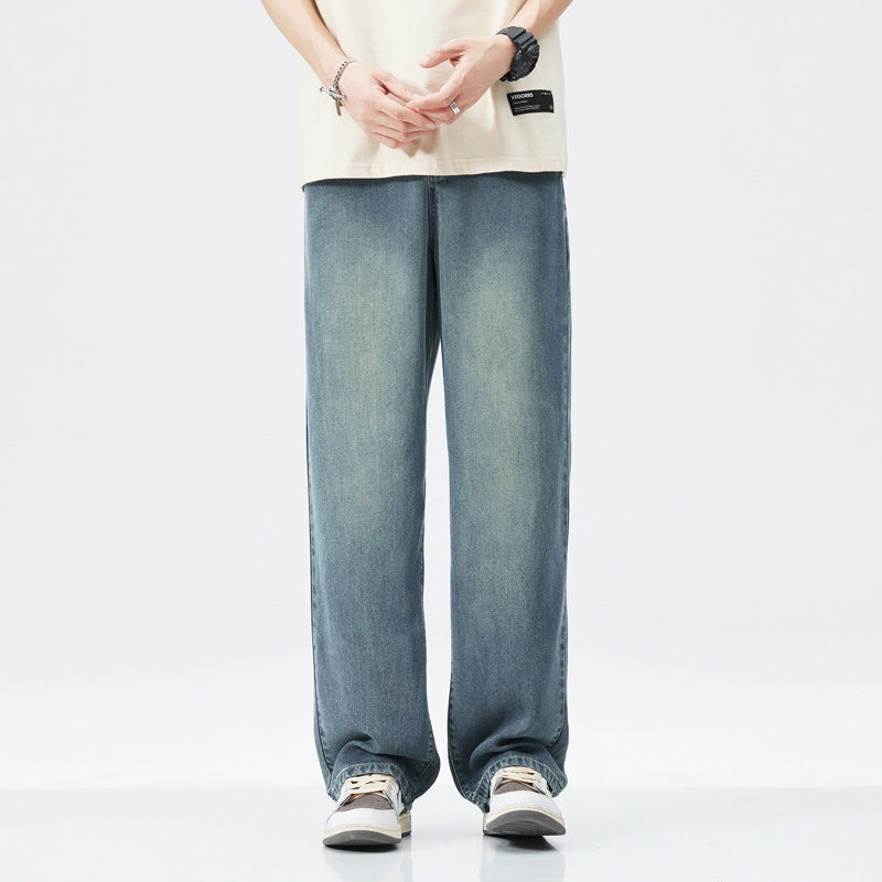 Tencel stretch jeans, thin straight-leg trousers