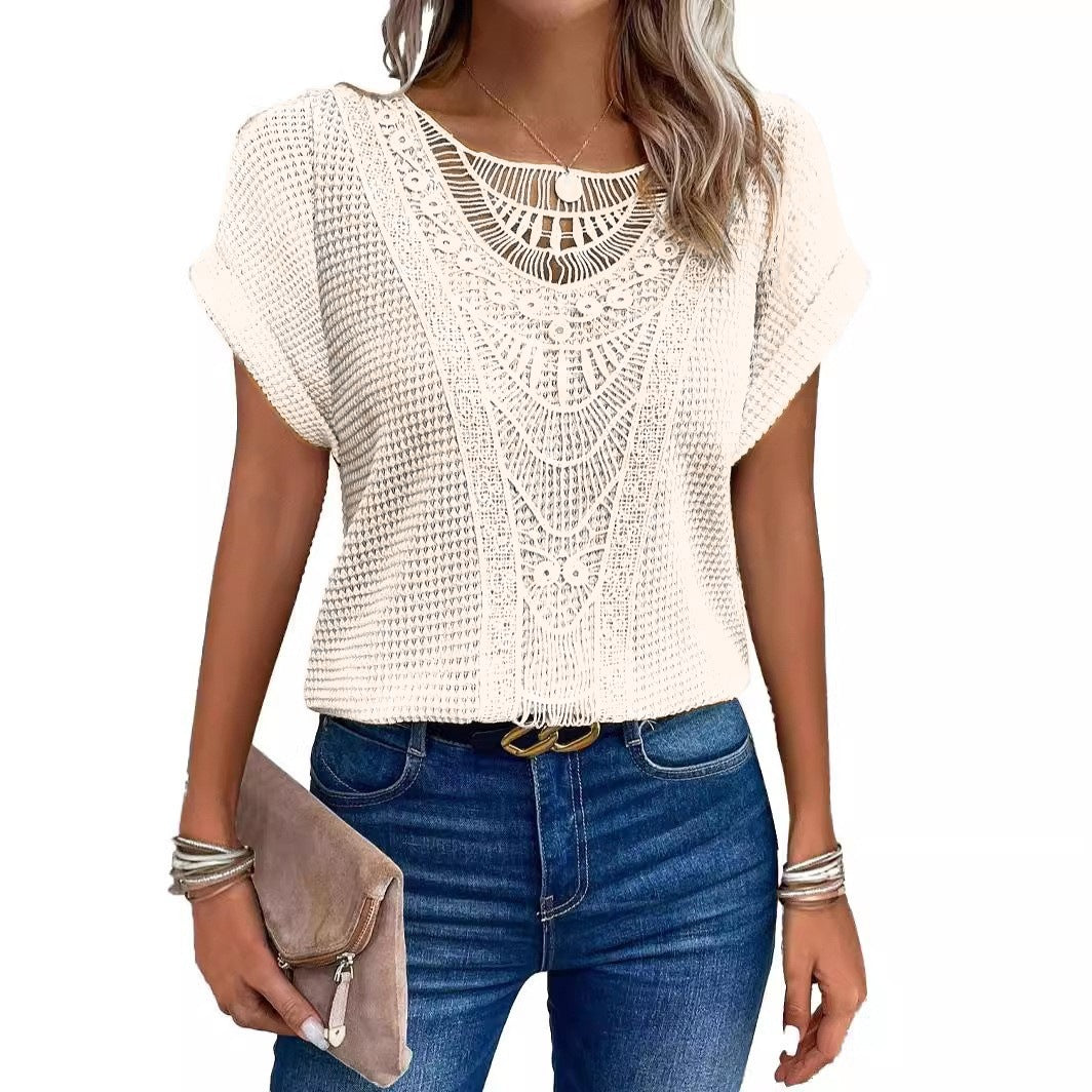 Women's Lace Stitched Short Sleeve T-Shirt