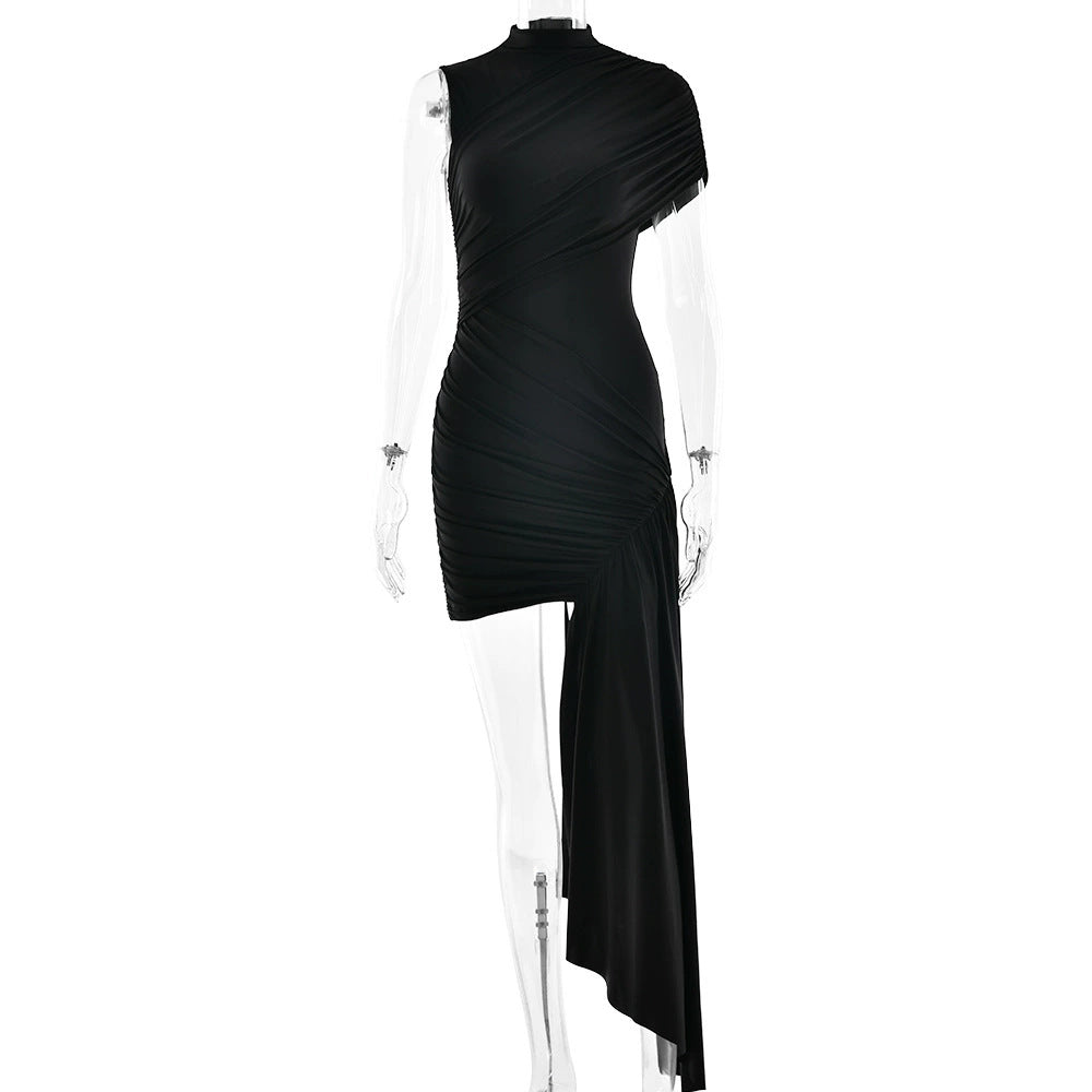 European Style Slim Fit Asymmetrical Ribbon Dress