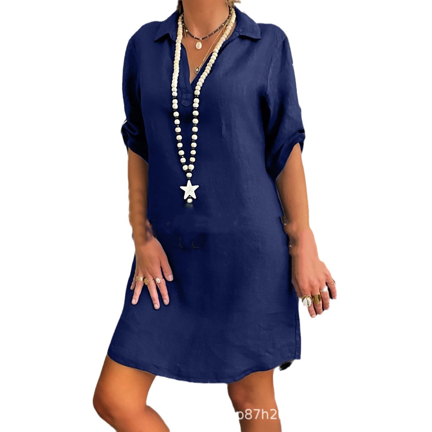 2024 New Summer Style Scandinavian Style Rayon Short-Sleeved Shirt Dress 1062 Large Quantity in Stock