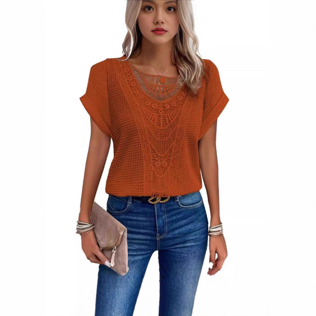Women's Lace Stitched Short Sleeve T-Shirt