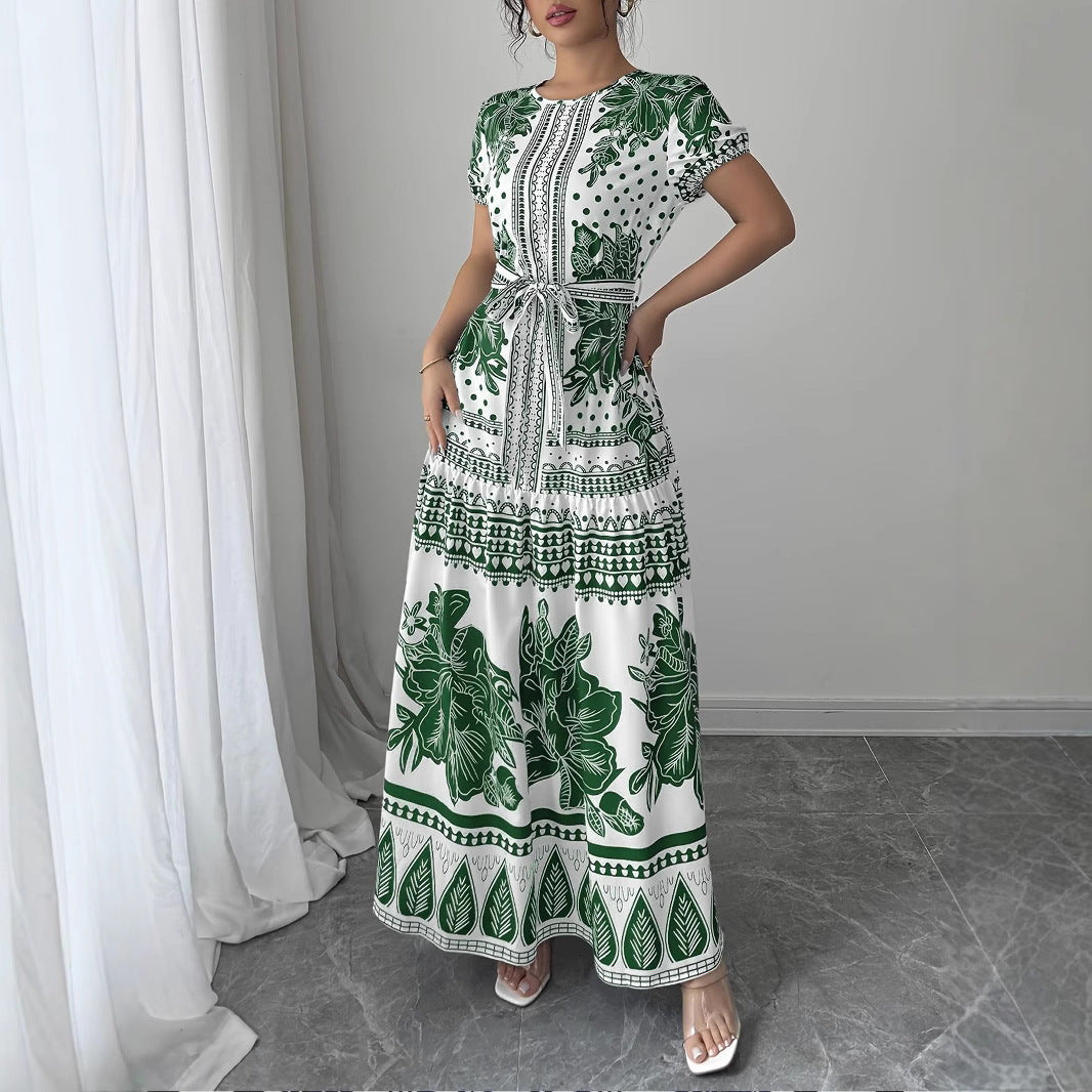 Lace-Up Elegant Ruffled Short-Sleeved Dress