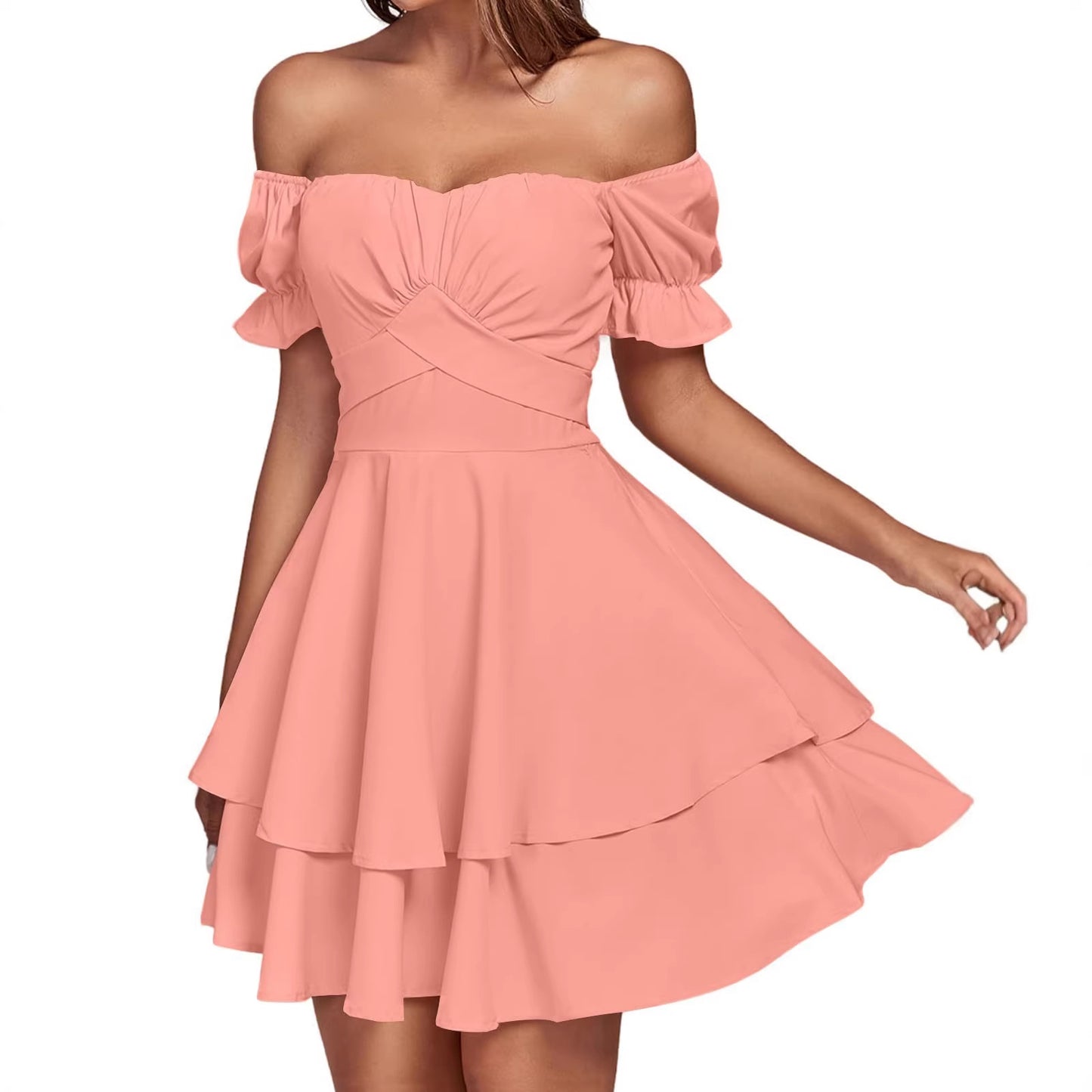 Off-Shoulder Lace-Up Ruffle Formal Gown