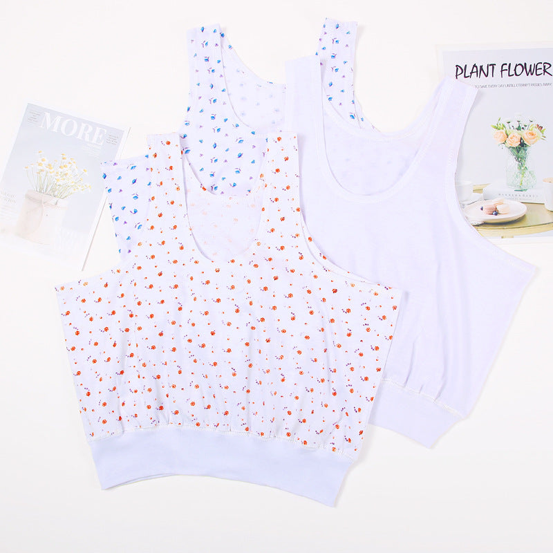 Printed Summer Middle-aged and Elderly Short Vest Underwear Women's Cotton Large Size Elder's Undershirt Bra Mother's Sling Thin Vest
