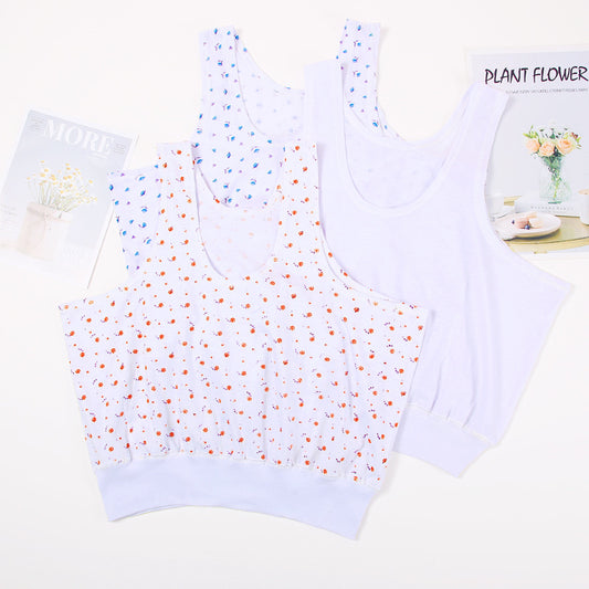 Printed Summer Middle-aged and Elderly Short Vest Underwear Women's Cotton Large Size Elder's Undershirt Bra Mother's Sling Thin Vest