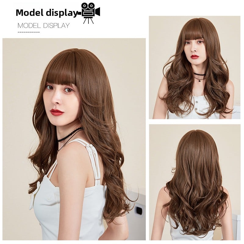 Wig Women's Long Hair Full Head Cover Large Wave Long Curly Hair Cyber Celebrity Cartoon Bangs Face Realistic Natural Wig Cover