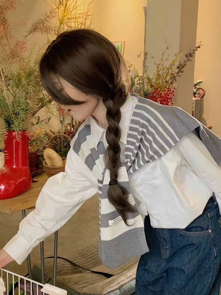 Striped shawl outerwear