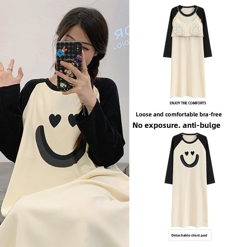 Women's Pure Cotton Long Sleeve Sleep Dress