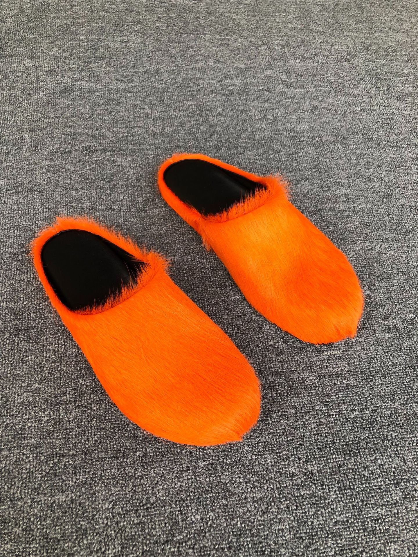 Women's Genuine Leather Horsehair Platform Slippers