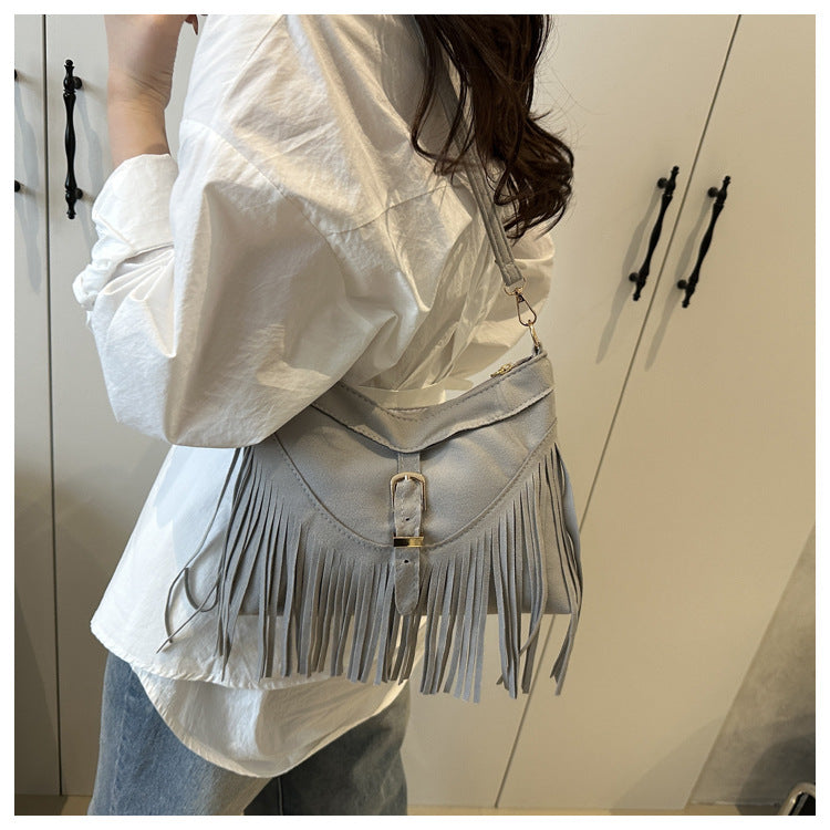 Retro PU Tassel Shoulder Handbag Tote Bag